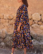 Lorina - Retro printed V-neck dress