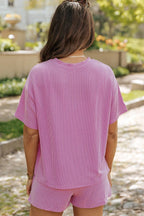 Irina - Ribbed Textured Shorts Set with Round Neck