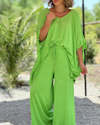Ginevra - Casual Two-Piece V-Neck and Wide-Leg Pants Set