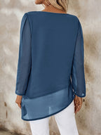 Corisande - Elegant Double Layer Blouse with Asymmetrical Hem and Light Sheerness