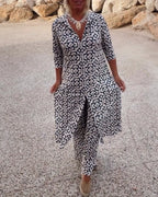 Livia - Vintage Printed Set with Lapels and Buttons