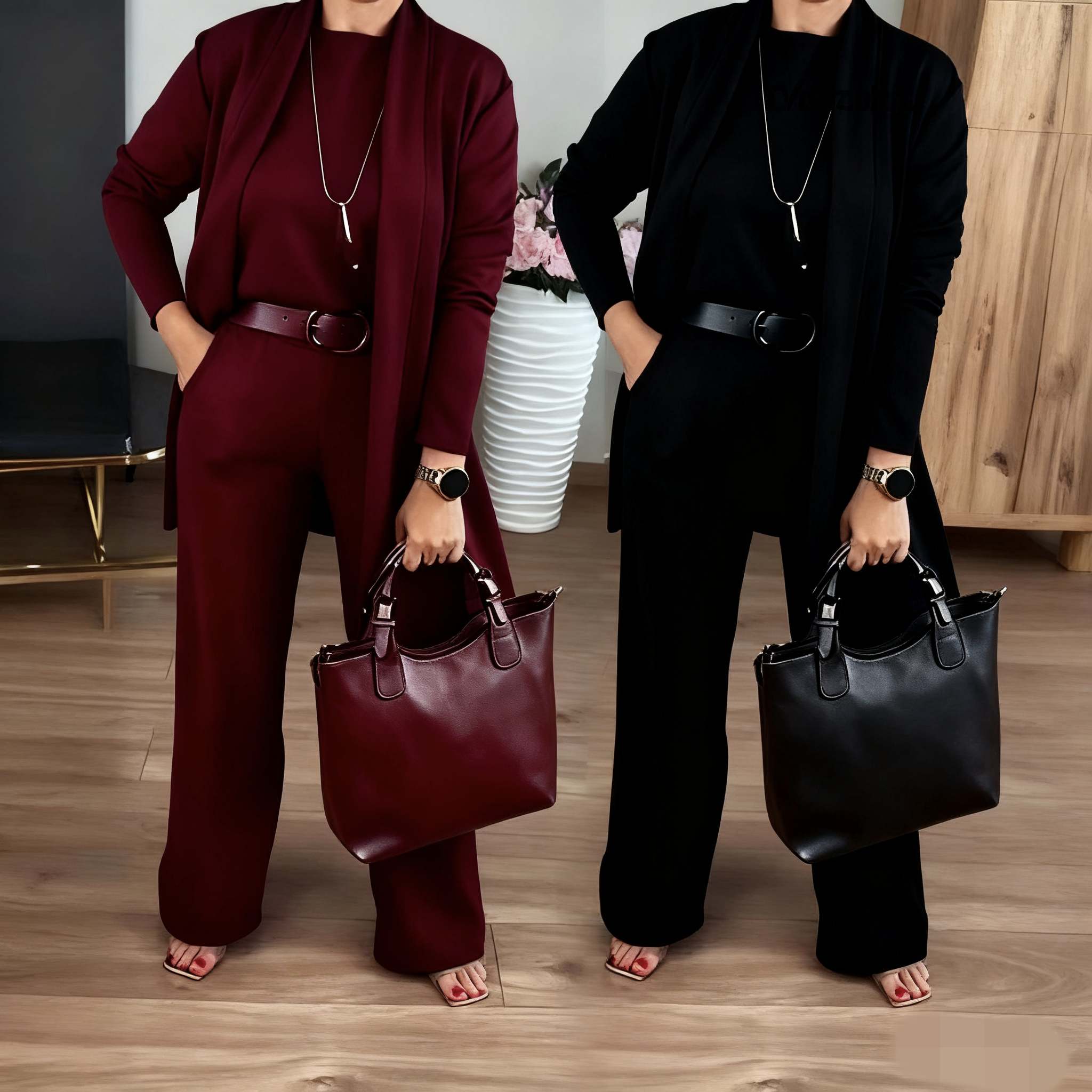Erisandra™ - Elegant 3-piece set with long cardigan, top and pants