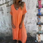 Fiorina - Loose Cotton and Linen V-Neck Dress