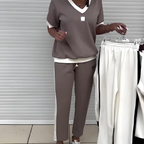 Euphrasie - Women's Casual V-Neck Top and Pants Set