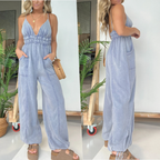 Anja - Women's V-Neck Denim Overalls