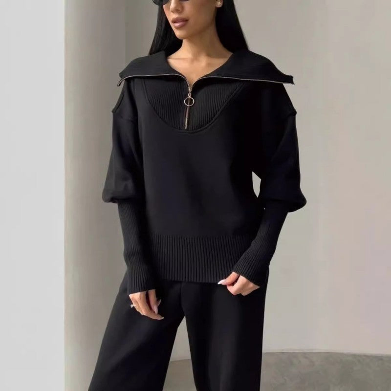 Rie - Women's Knitted Half Zip Sports Set