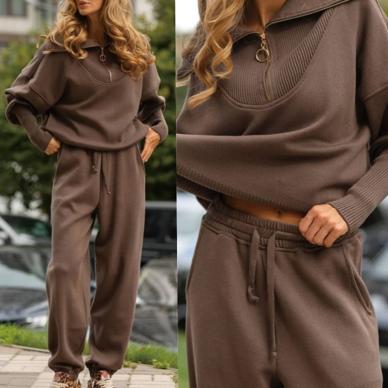 Rie - Women's Knitted Half Zip Sports Set
