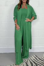 Benoîte - Women's 2-Piece Halter Lace-Up Backless Set with Wide Leg Pants