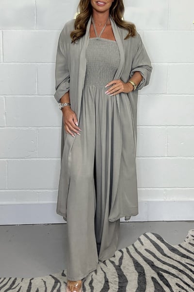 Benoîte - Women's 2-Piece Halter Lace-Up Backless Set with Wide Leg Pants