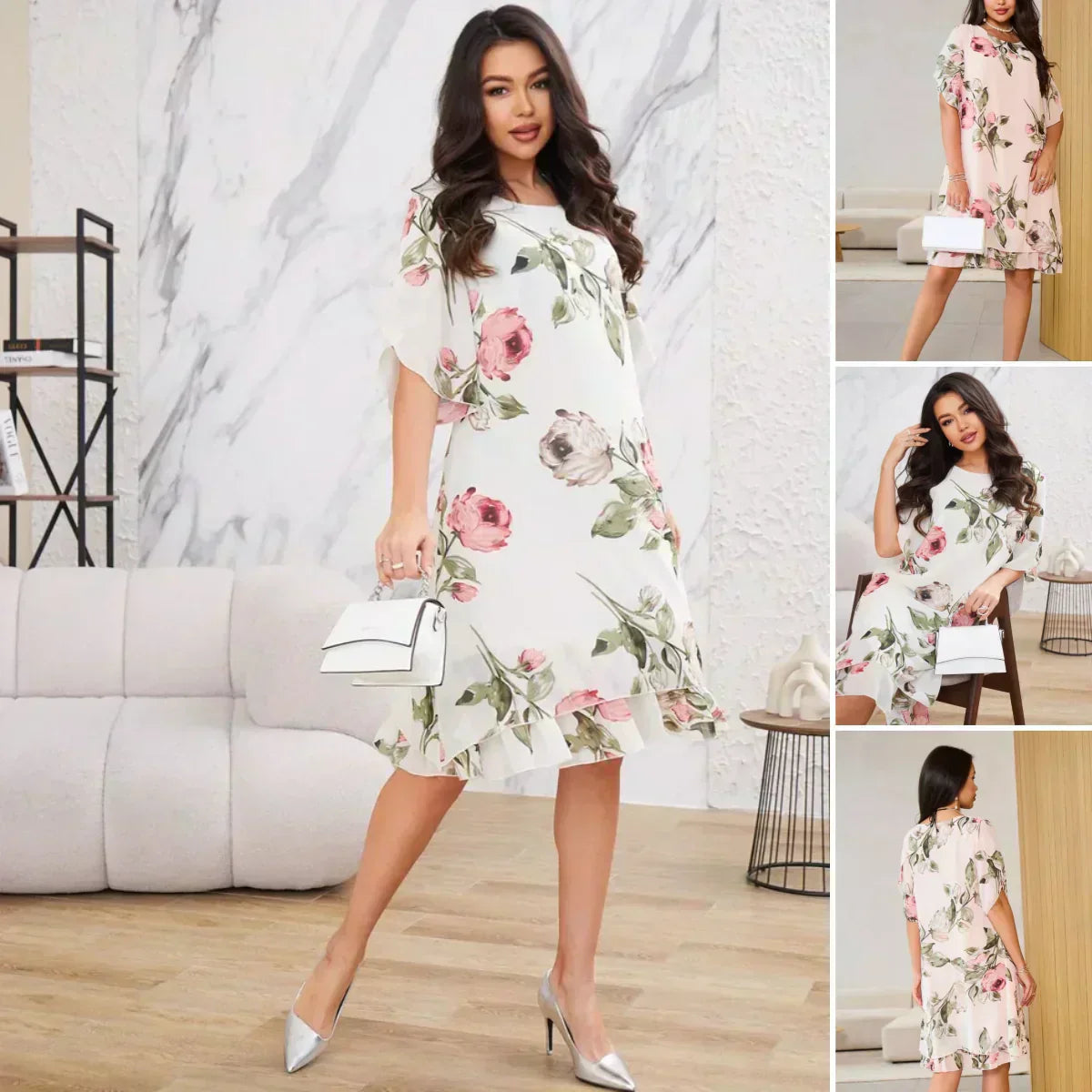 Kalina - Chiffon dress with flower petals
