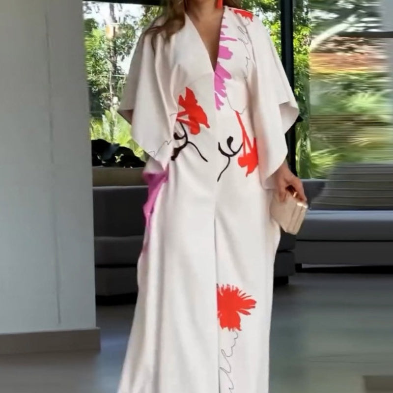 Séverine - Floral Jumpsuit with Irregular Sleeves and Wide Legs