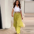 Myla - Women's Elegant Set: V-neck Top and Flared Pants