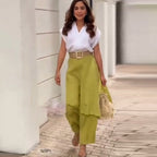 Myla - Women's Elegant Set: V-neck Top and Flared Pants