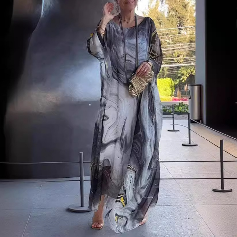 Lenora - Elegant marbled chiffon dresses with print