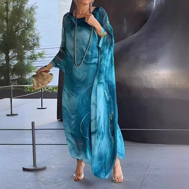 Lenora - Elegant marbled chiffon dresses with print