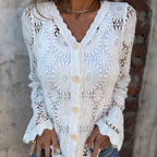 Zinnia - Women's V-Neck Long Sleeve Lace Top