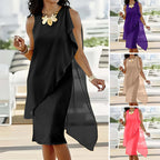 Sorayae - Sleeveless Asymmetrical Mesh Dress
