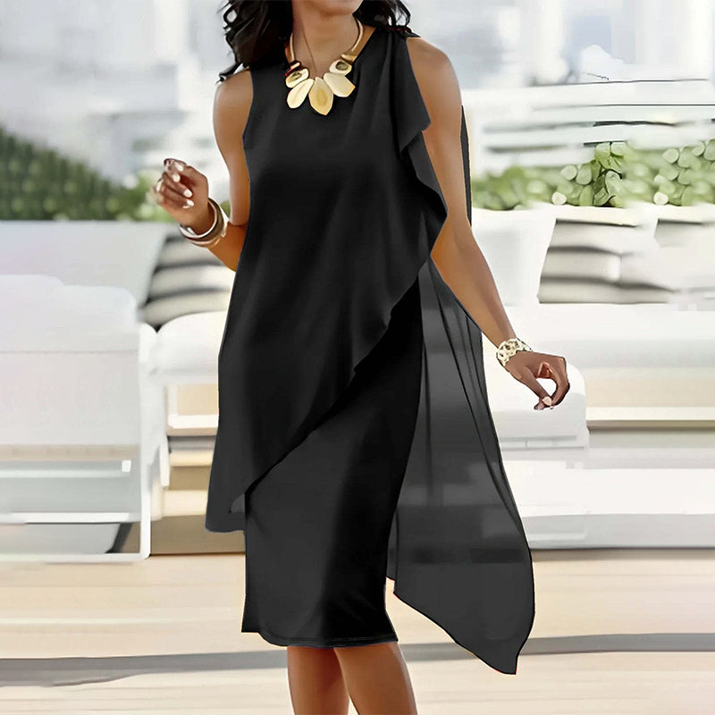 Sorayae - Sleeveless Asymmetrical Mesh Dress