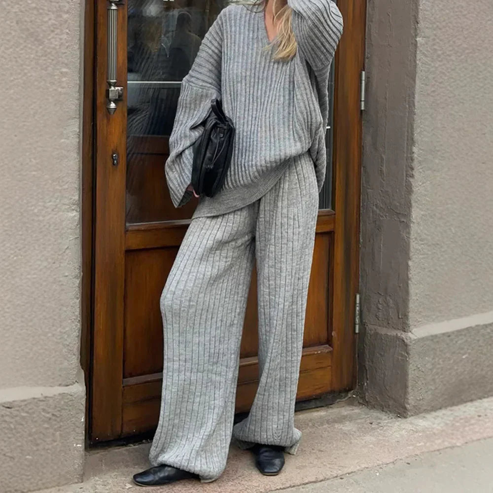 Jeannie - Burgundy set with sweater and wide leg pants